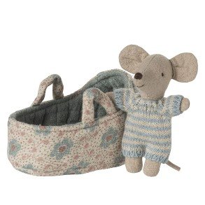 MAILEG Blue Baby Mouse In Carry Cot