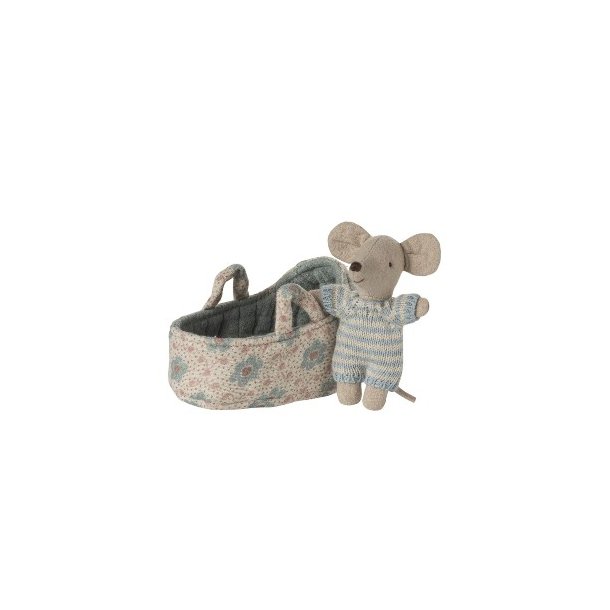 MAILEG Blue Baby Mouse In Carry Cot