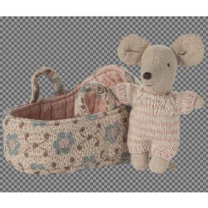 MAILEG Rose Baby Mouse In Carry Cot