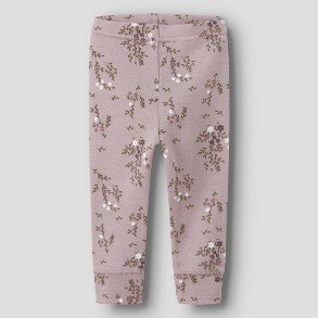 NAME IT Shadow Gray Long Flowers Low Wool Leggings