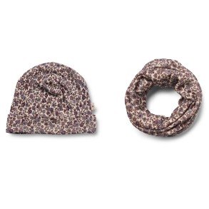 WHEAT Purple Flowers Wool Hat And Neck Warmer